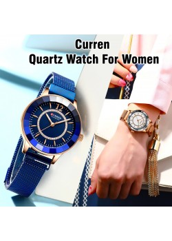 Curren Rhinestone Fashion Quartz Mesh Steel Watch For Women, 9066